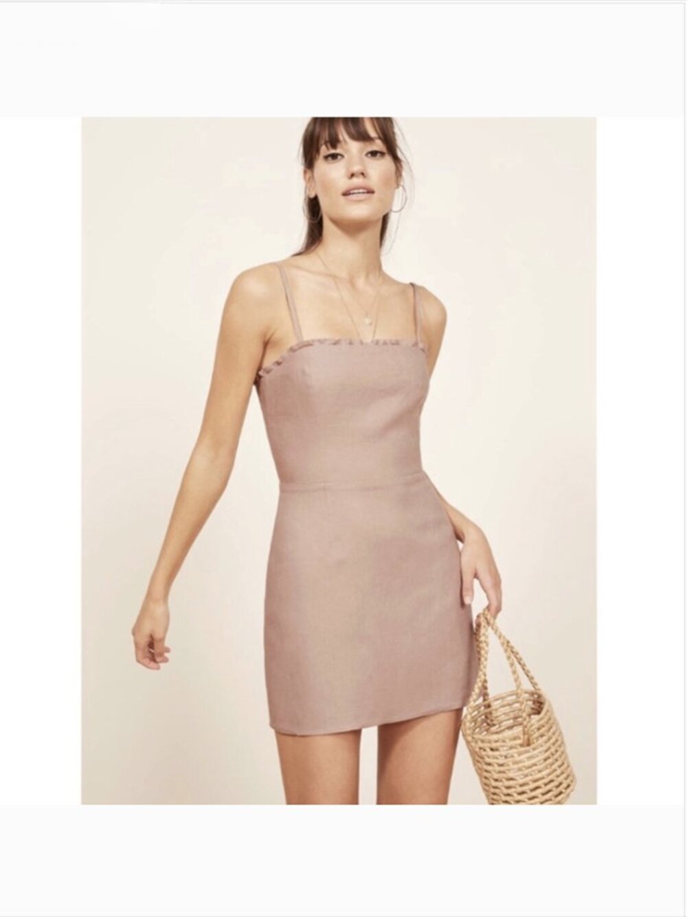 Reformation Ava Mini Dress Size 2 Serenade Blush Pink Straps Ruffle Smocked